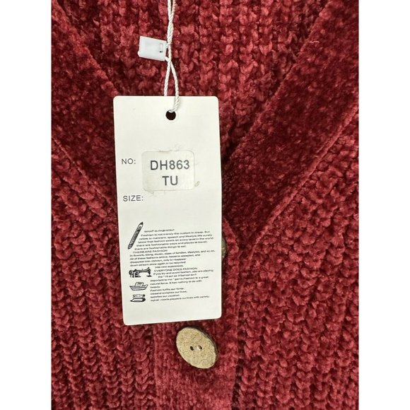 Sweaters for Women V Neck Long Sleeve Pullover Knit Top With 3 Buttons Red - Picture 4 of 8